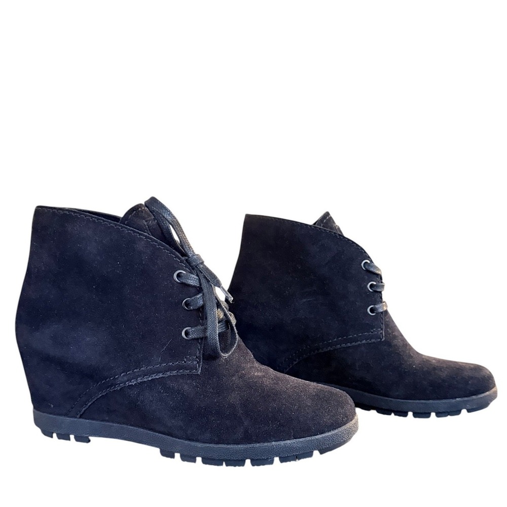 Quiet Luxury Prada Suede Wedge Ankle Boots Black Size 37.5 - Picture 2 of 10